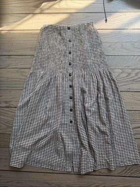 Mango Black and White Gingham Button-Front Midi Skirt